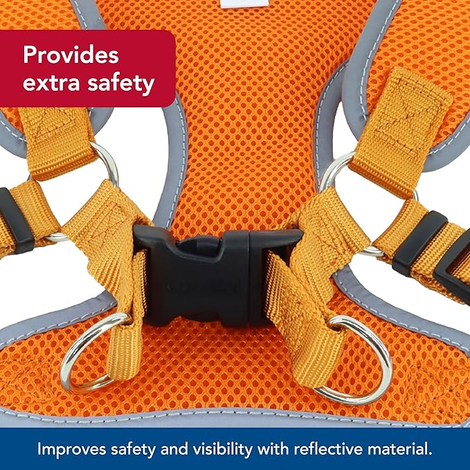 Coastal Pet Comfort Soft Reflective Wrap Adjustable Dog Harness - No-Pull Dog Harness for Small & Large Dogs - Sunset Orange - 1" x 28"–36"