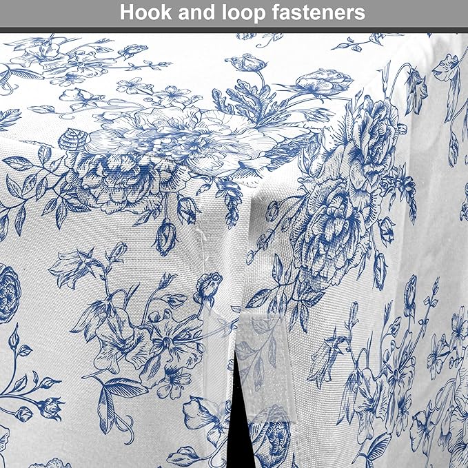 Lunarable Flowers Dog Crate Cover, Floral Themed Monochromatic Roses Peonies Bells Peas Bouquet Composition, Easy to Use Pet Kennel Cover for Medium Large Dogs, 42 Inch, White Blue