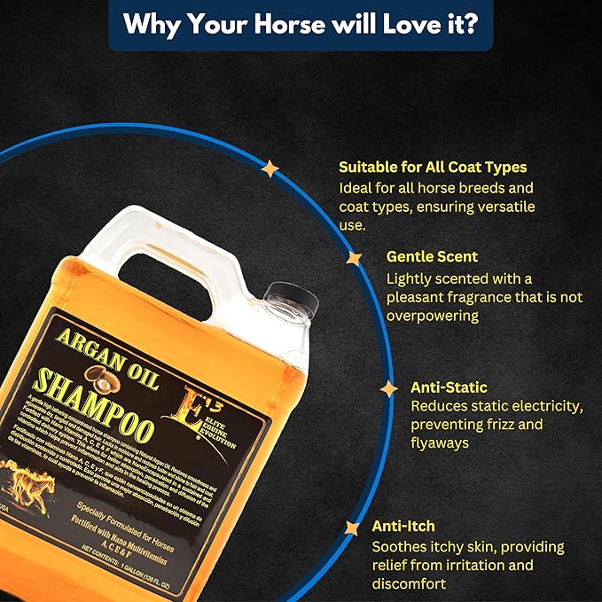 E3 Argan Oil Shampoo - Luxurious Pet Grooming Solution for Nourished & Rejuvenated Coat - Enriched with Hydrating Argan Oil for Lustrous Shine - Ideal for Horses - Deep Conditioning (1 gal), Brown