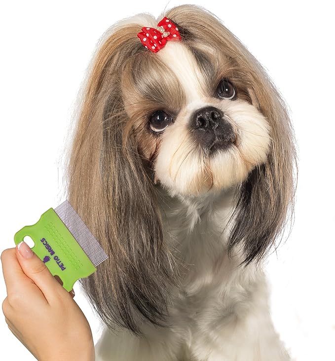 Tear Stain Comb Pet Grooming Tool by Petio Basics with 65 Stainless Steel Pins Safely Removes Mucus Around Eyes