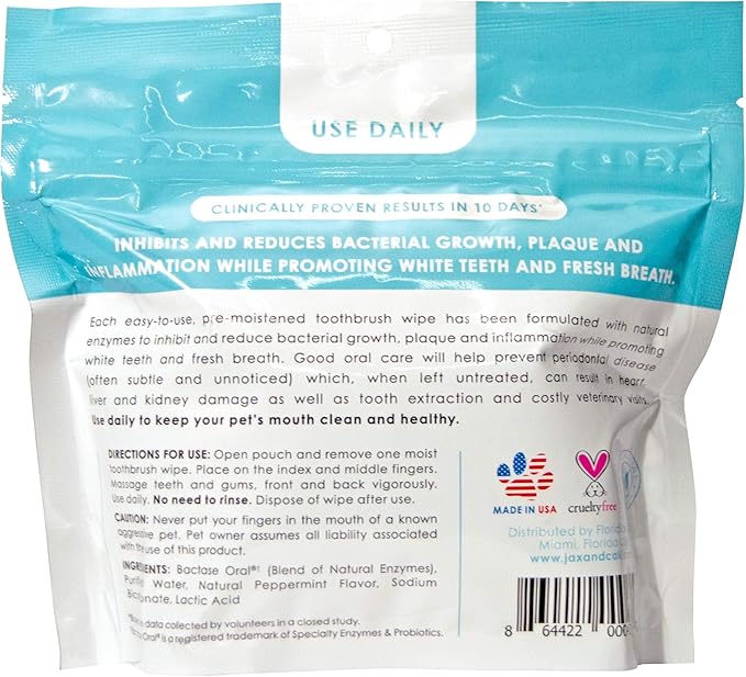 JAX & CALI All Natural Pet Toothbrush Wipes & Extra Large Paw and Body Wipes