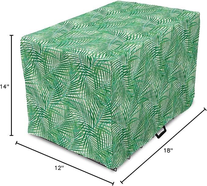 Lunarable Fern Pattern Dog Crate Cover, Background Illustration Covered with Palm Tree Leaves Art Print, Easy to Use Pet Kennel Cover for Small Dogs Puppies Kittens, 18 Inch, White and Fern Green