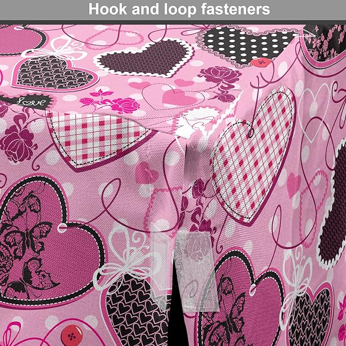 Lunarable Hearts Dog Crate Cover, Sewing Themed Love with Polka Dots Valentine's Day Inspired Image, Easy to Use Pet Kennel Cover for Cats & Medium Dogs, 24 Inch, Pink Black White
