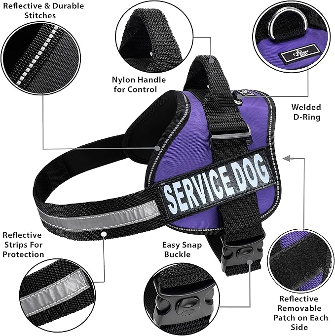 Service Dog Harness with Removable Saddle Bag Backpack Carrier Traveling Carrying Bag. 2 Removable Patches. Please Measure Dog Before Ordering. Made by Doggie Stylz