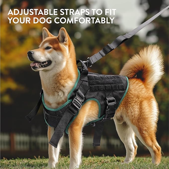 Navaris Tactical Dog Harness and Vest Set - Strong & Adjustable Fit with Metal D Ring, Front Buckles, and Handle - for Military Service Training or Assistance Dogs - Medium