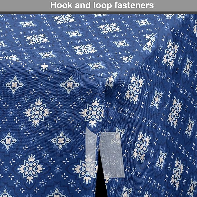 Lunarable Damask Blue Dog Crate Cover, Azulejo Talavera Inspired Continuous Pattern of Motif, Easy to Use Pet Kennel Cover for Cats & Medium Dogs, 24 Inch, Dark Sky Blue Pale Blue