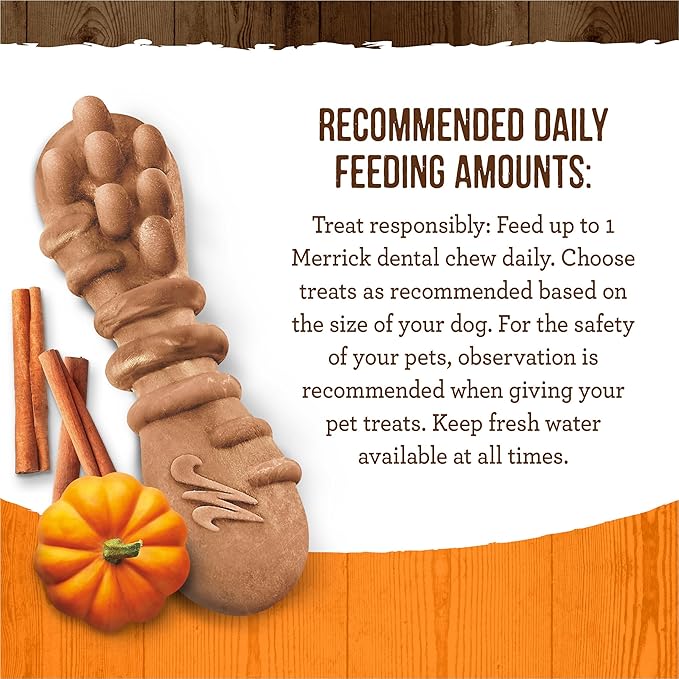 Merrick Fresh Kisses Natural Dental Chews, Treats Infused with Pumpkin and Cinnamon for Tiny Dogs 5-15 Lbs - 5.3 oz. Pouch