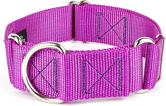 Country Brook Petz - Vibrant 18 Color Selection - 1 1/2 Inch Martingale Heavyduty Nylon Dog Collar (Large, Bright Purple)