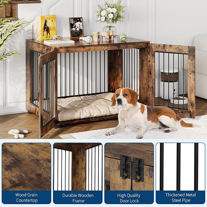 42.1" L Dog Crate Furniture, Stylish Dog Cage for Indoor Use, End Table Wooden Dog Kennel for Large Dogs, Functional and Heavy Duty Dog Kennel Furniture