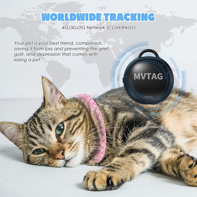 Cat Tracker GPS Collar No Monthly Fee, Real-Time Mini Pet Tracker for Small Medium Large Kittens, Reflective Waterproof Cat Tracking Collar with Bell, Indoor & Outdoor (Only for iOS)