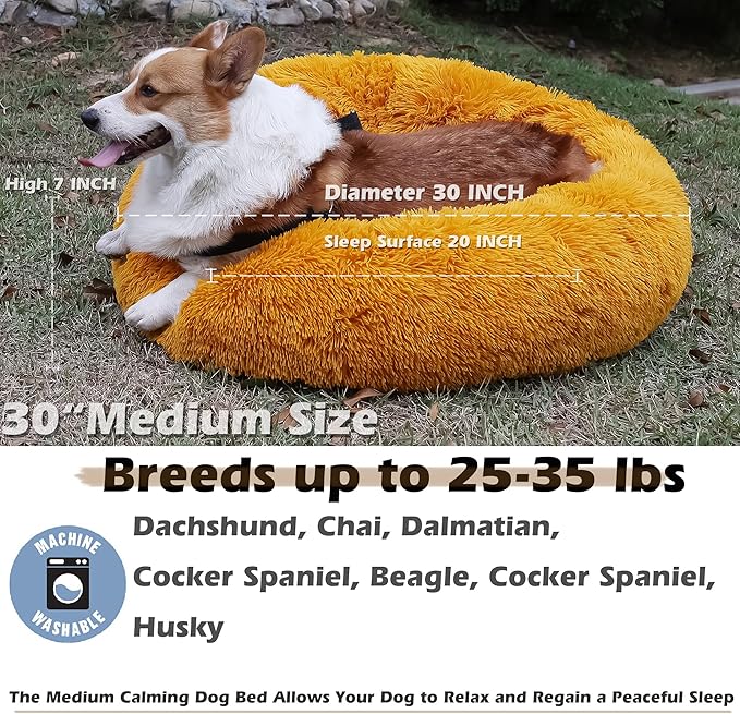 Pet Beds for Medium Dogs Calming Dog Bed 30 Inches Orange Dog Beds for Medium Dogs Washable Anti-Anxiety Dog Bed Medium Size Dog