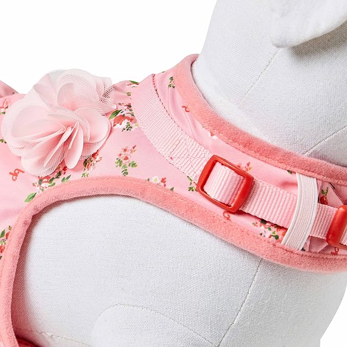 Blueberry Pet Soft & Comfy Spring Scent Inspired Floral No Pull Mesh Puppy Dog Costume Harness Dress, Rose Baby Pink, Chest Girth 14"-16", X-Small, Adjustable Harnesses for Dogs