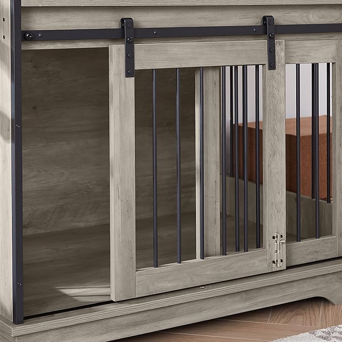 Dog Crate Furniture, Dog Crate Table with Sliding Barn Door, 35" Dog Kennel Furniture Heavy Duty Wood Crates for Small/Medium/Large Dogs Kennel Indoor Grey One Size