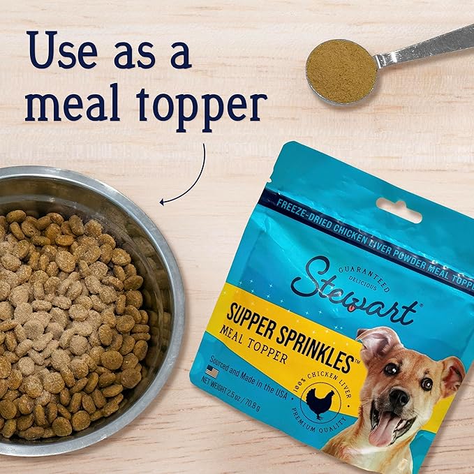 Stewart Chicken Liver Supper Sprinkles, Dog Food Toppers, Chicken Liver, 2.5 oz. Resealable Bag, Made in USA, Products for Dogs