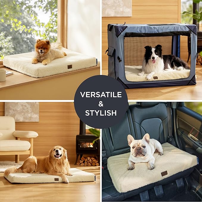 Bedsure XL Dog Bed for Large Dogs - Self Warming Orthopedic Dog Beds with Removable Washable Cover, Egg Foam Pet Bed Mat, Ashen Cream