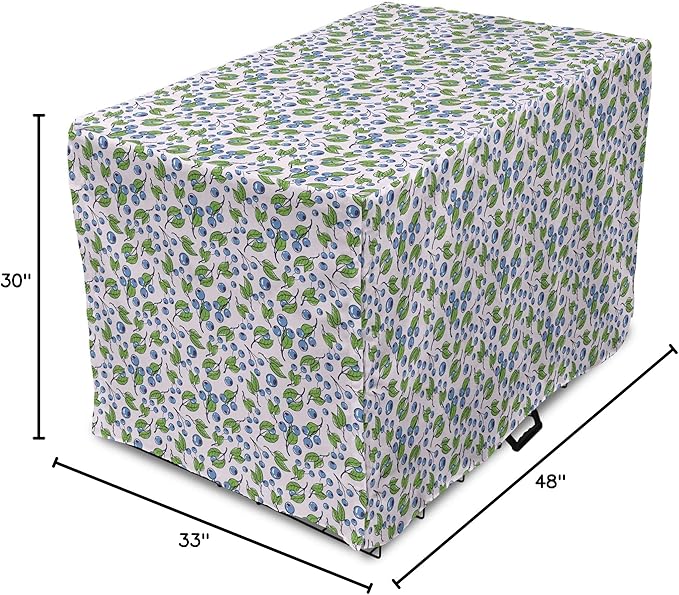 Lunarable Berries Dog Crate Cover, Cartoon Style Layout of Blueberries and Leaves Blooming on Branches, Easy to Use Pet Kennel Cover for Medium Large Dogs, 48 Inch, Pale Mauve Green