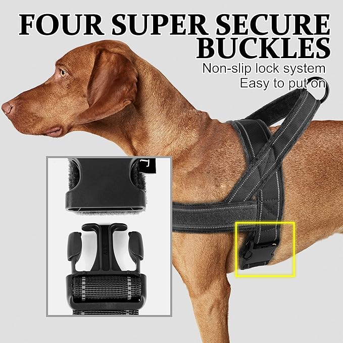 PET ARTIST Soft Flannel Padded No Pull Dog Tactical Harness for Medium Large Dog,Quick Fit Reflective Strip Escape Proof Dog Vest Harness