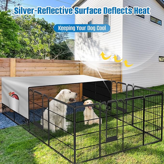 SIRUITON Dog Playpen Cover,Heavy Duty 600D Oxford Fabric with Sun/Rain Dog Play Pen Cover Top Sun Shade Specialized Fits for 24/32/40/45/50" Panels Dog Playpen.(Cover Only)