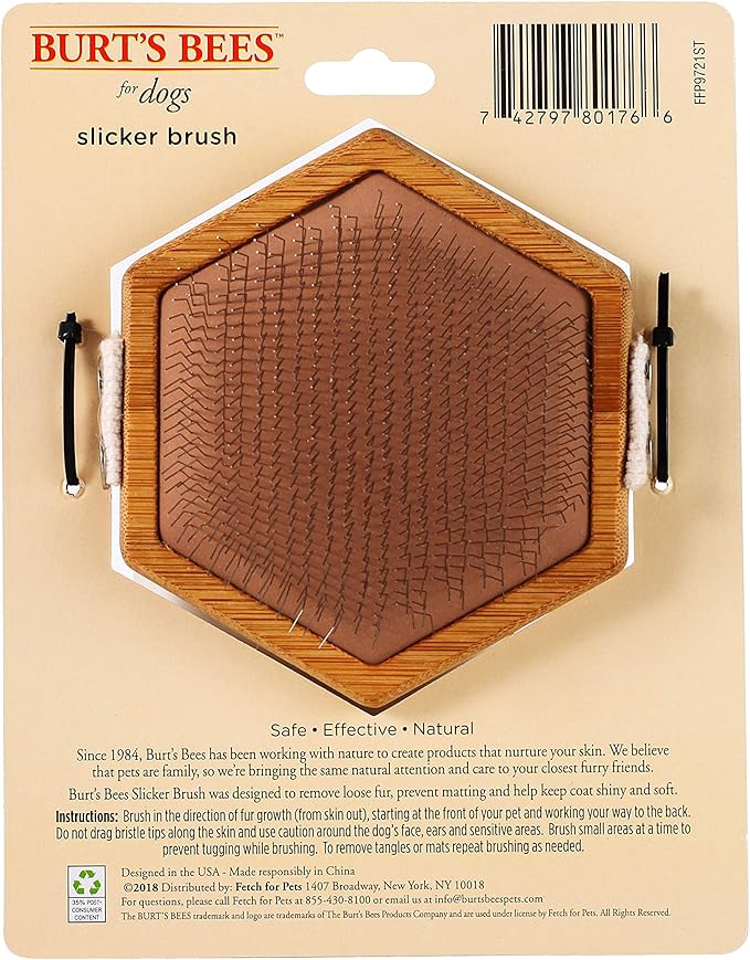 Burt's Bees for Pets Palm Slicker Brush - Recycled Bamboo Dog and Puppy Grooming Tool, Pet Hair Brush and Comb