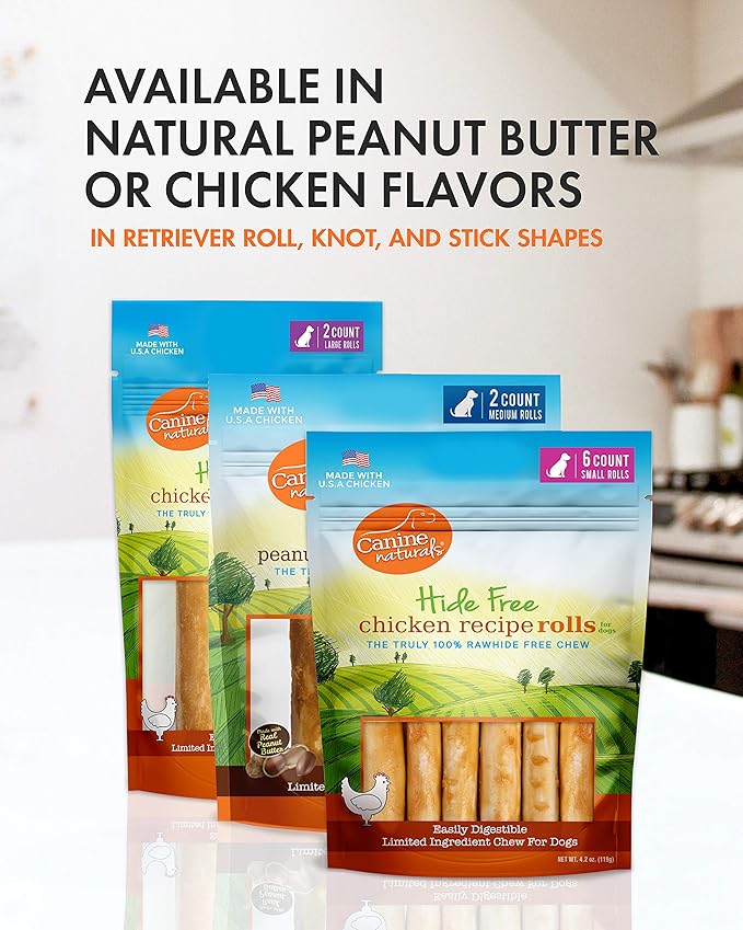 Canine Naturals Natural Peanut Butter Chew, Mini Knot - 12 Pack - 100% Rawhide Free and Collagen Free Dog Treats - Made with Real Peanut Butter - All-Natural and Easily Digestible