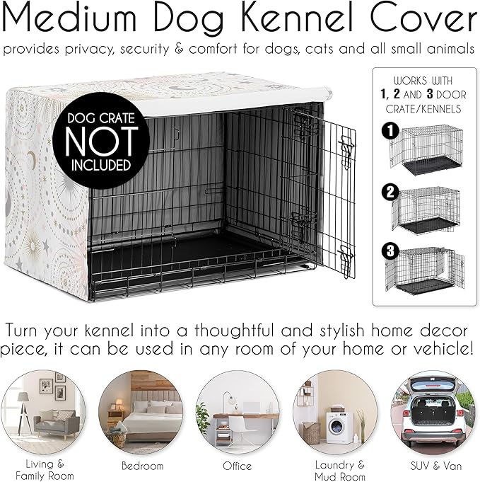 Sweet Jojo Designs 36in. Medium Dog Crate Cover (Boho Star and Moon) Pet Cage, Kennel Covers (Shabby Chic, Bohemian, Celestial, Sky, Stars & Moons, Cosmic, Starburst, Mystical, Blush Pink, Gold, Grey)