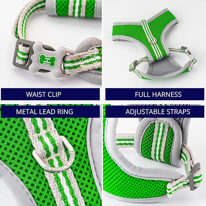 HUGO & HUDSON Dog Harness No-Pull Pet Harness Adjustable Quick Dry Mesh Padded Vest, Green, S