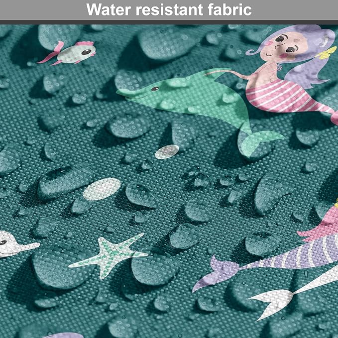 Lunarable Dolphin Dog Crate Cover, Pink Haired Mermaids Swimming with Dolphins Backdrop with Starfish Dots, Easy to Use Pet Kennel Cover for Small Dogs Puppies Kittens, 22 Inch, Jade Green Multicolor