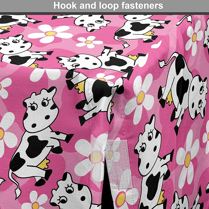 Lunarable Cow Dog Crate Cover, Cartoon Pattern Domestic Farm Animal and Daisy Flowers, Easy to Use Pet Kennel Cover for Medium Large Dogs, 48 Inch, Pink Charcoal Grey