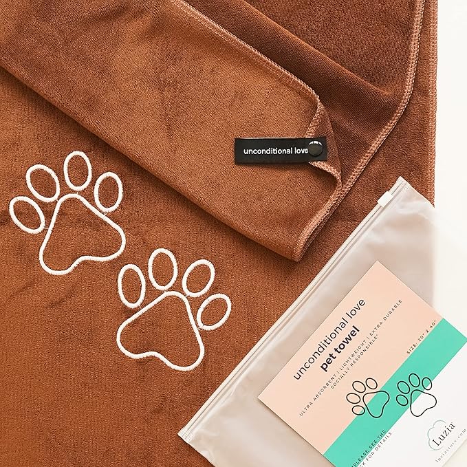 Unconditional Love | Premium Pet Drying Towel | Ultra Absorbent and Soft Microfiber Towel for Dogs and Cats (Brown)