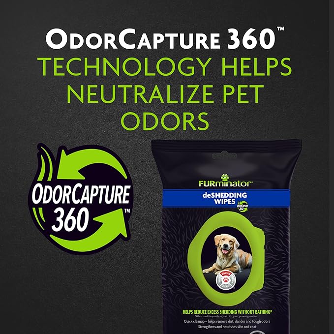 Furminator DeShedding Grooming Wipes for Dogs Refresh and Deodorize Coat Without Bathing, 100 Count