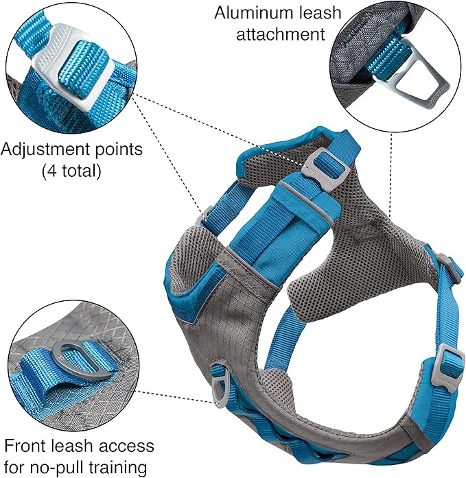 Kurgo K01937 Dog Harness for Large, Medium, & Small Active Dogs, Pet Hiking Harness for Running & Walking, Everyday Harnesses for Pets, Reflective, Journey Air, Red/Grey 2018, X-Small
