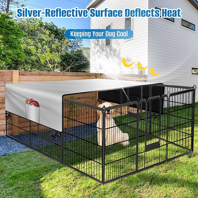 SIRUITON Dog Playpen Cover,Heavy Duty 600D Oxford Fabric with Sun/Rain Dog Play Pen Cover Top Sun Shade Specialized Fits for 24/32/40/45/50" Panels Dog Playpen.(Cover Only)