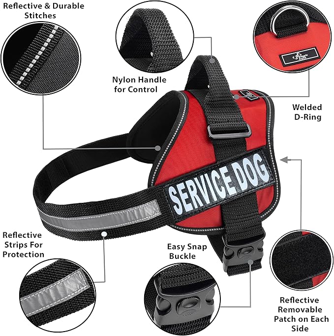 Service Dog Harness with Removable Saddle Bag Backpack Carrier Traveling Carrying Bag. 2 Removable Patches. Please Measure Dog Before Ordering. Made by Doggie Stylz