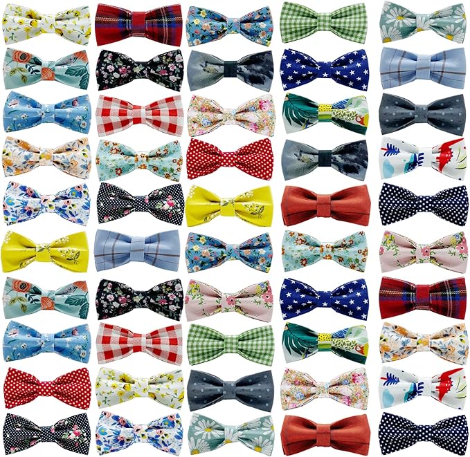 Dog Bow Ties, SJANE 50 Pcs Delicate Multiple Styles & Colors Dog Collar Attachment Bowties for Pet Collar Accessories Bowties for Christmas Parties Wedding Birthday Special Occasions