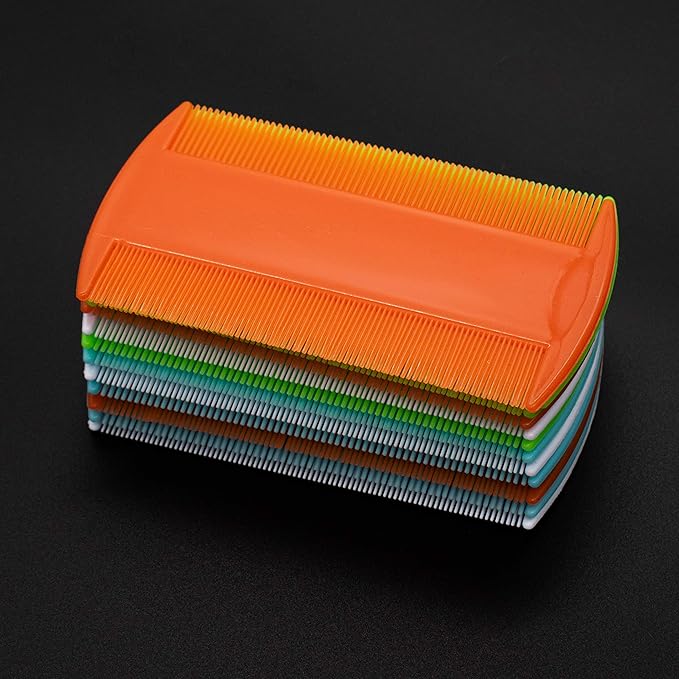 AUEAR, 12 Pack Plastic Pet Comb Flea Lice Dog Cat Double Sided Fine Tooth Hair Grooming 4 Colors