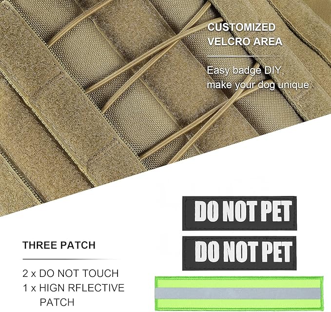 Tactical Dog Harness with All 4 Metal Buckle, Working Dog Vest with Reflective Patch and Reflective Do Not Pet Patch, Dog Vest Harnesses with Handle, Black for Small,Medium, Large Dog, Brown XL