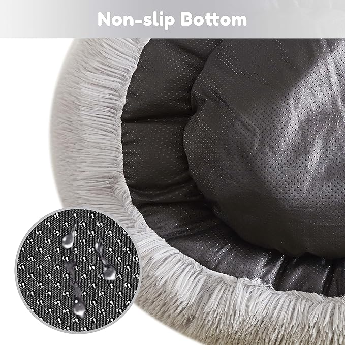 【2021 Upgraded】 Western Home Round Dog Bed for Small Dogs, Calming Donut Cuddler Pet Bed,Fluffy Plush Faux Fur Cat Bed(24", Grey)