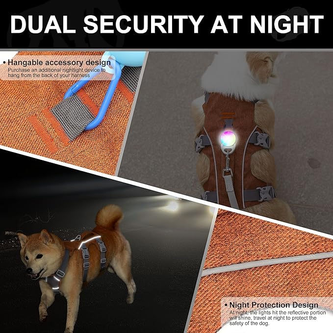 Dog Harness Medium Sized Dog Escape Proof Dog Harness with Handle, Reflective Dog Vest, Breathable Soft Full Body Pet Harness for Walking, Training (Orange, M)