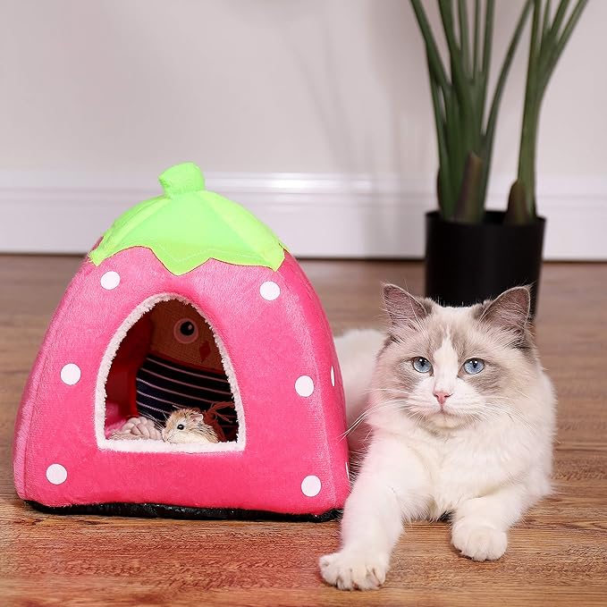 Spring Fever Hamster Guinea Pig Rabbit Dog Cat Chinchilla Hedgehog Bird Small Animal Pet Bed House Hideout Cage Accessorie C Pink XS (10.2 * 10.2 inch)