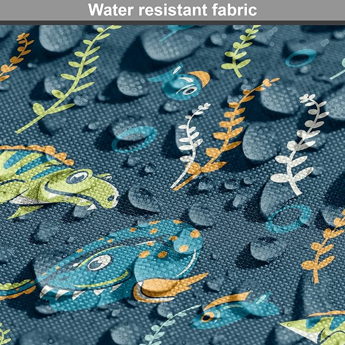 Lunarable Jurassic Dog Crate Cover, Evolution Marine Dinosaurs and Nautical Foliage Animal, Easy to Use Pet Kennel Cover for Medium Large Dogs, 48 Inch, Petrol Blue Pale Green