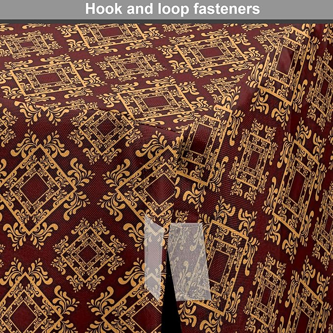 Lunarable Burgundy Dog Crate Cover, Royal Victorian Pattern with Antique Design Elements Baroque Swirls Squares, Easy to Use Pet Kennel Cover for Medium Large Dogs, 36 Inch, Burgundy Mustard