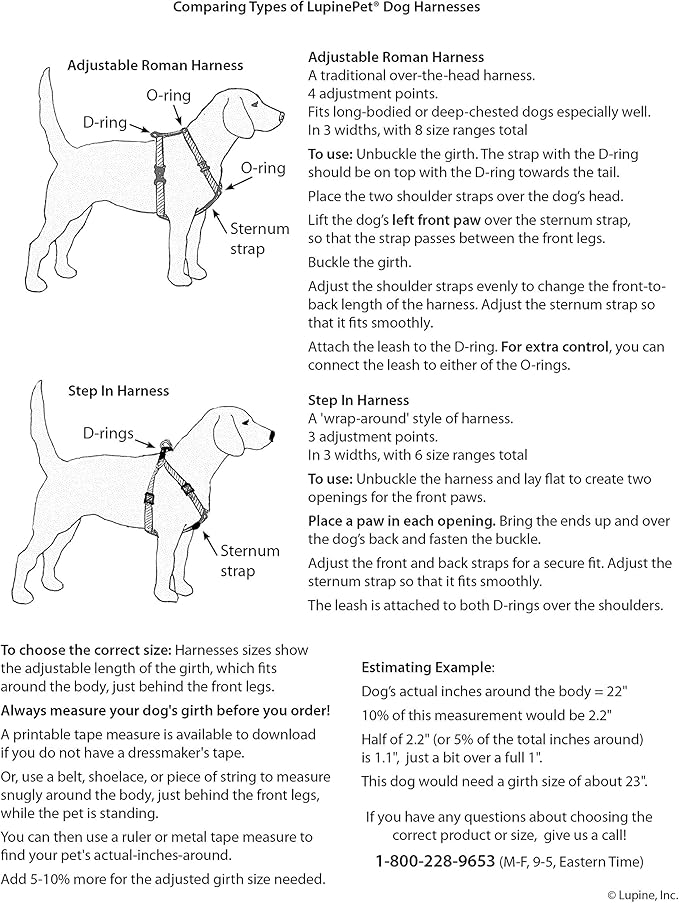LupinePet Originals 1/2" Tail Feathers 12-18" Step In Harness for Small Dogs