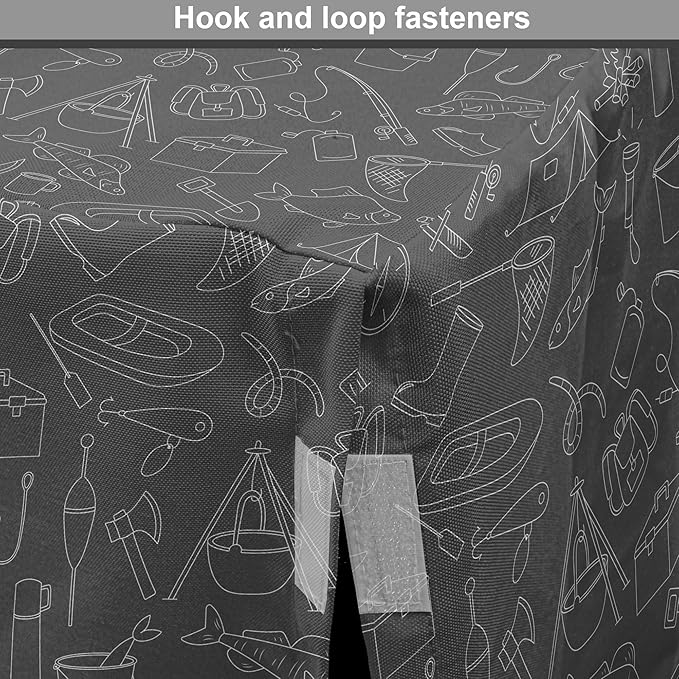 Ambesonne Fishing Theme Dog Crate Cover, Monochrome Illustration with Hand Drawing Angling and Camping Objects, Easy to Use Pet Kennel Cover for Medium Large Dogs, 36 Inch, White and Grey