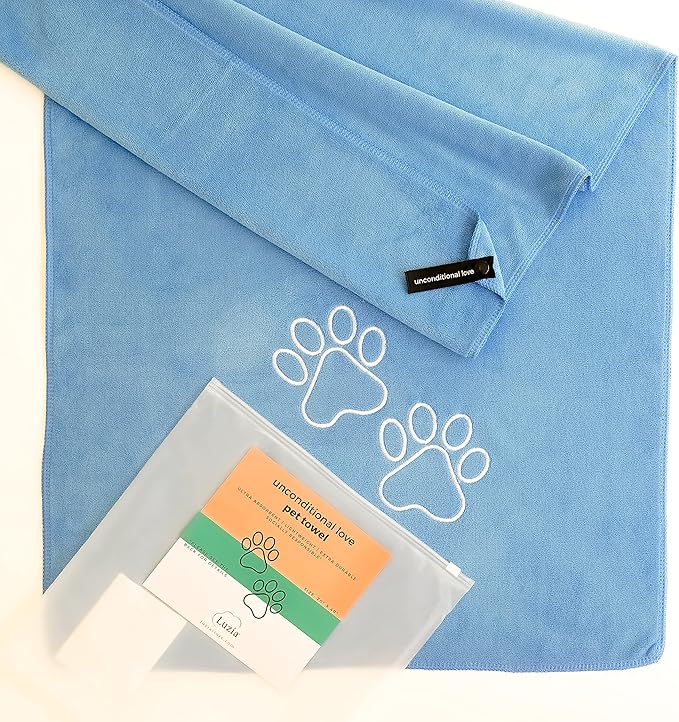 Unconditional Love | Premium Pet Drying Towel | Ultra Absorbent and Soft Microfiber Towel for Dogs and Cats (Blue)