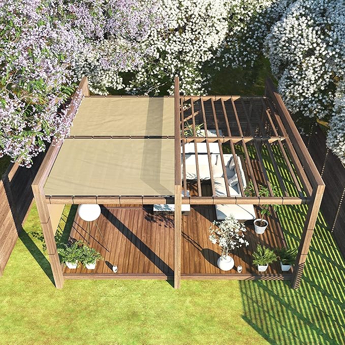 ColourTree 7' x 14' Beige Custom Size Shade Cloth with Grommets - 90% Sunblock, Durable Mesh Fabric Tarp for Dog Kennel Cover, Fence Privacy Screen, Greenhouse, Chicken Coop & Pet Playpen