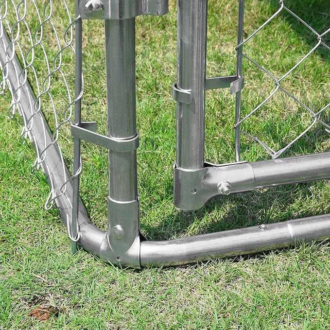 PawHut Large Dog Kennel Outside, Heavy Duty Dog Cage with Waterproof Cover, Outdoor Fence Dog Run with Galvanized Chain Link, Secure Lock, 7.5' x 7.5' x 5.6'