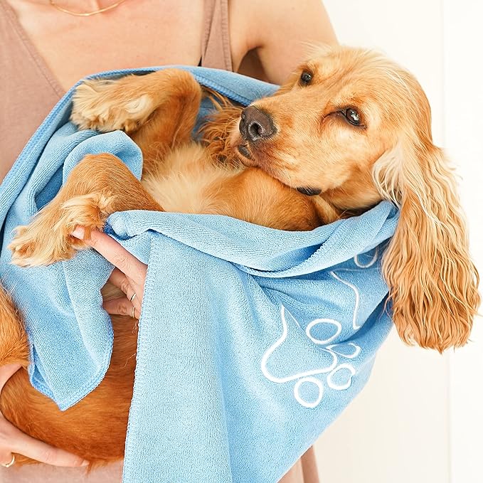 Unconditional Love | Premium Pet Drying Towel | Ultra Absorbent and Soft Microfiber Towel for Dogs and Cats (Blue)
