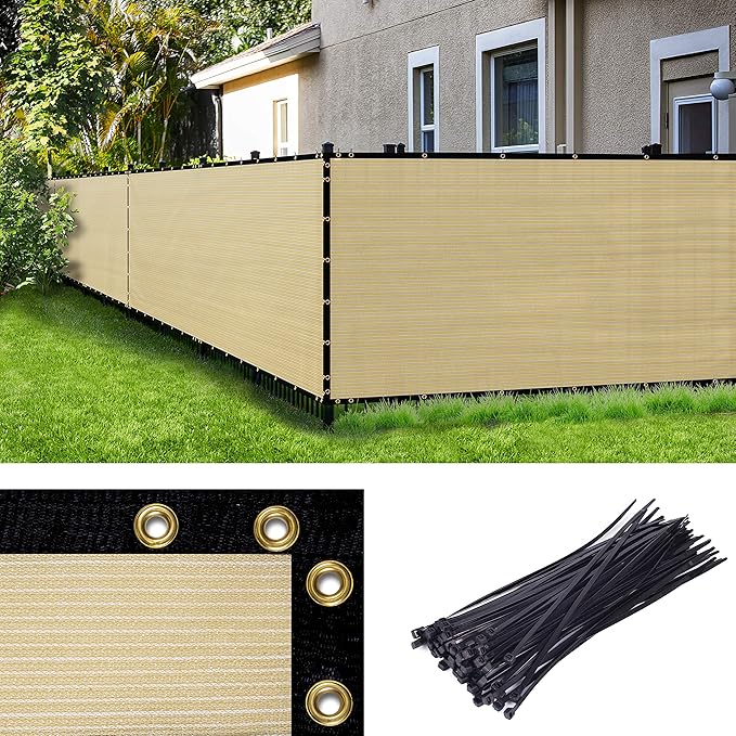 ColourTree 8' x 18' Beige Custom Size Shade Cloth with Grommets - 90% Sunblock, Durable Mesh Fabric Tarp for Dog Kennel Cover, Fence Privacy Screen, Greenhouse, Chicken Coop & Pet Playpen