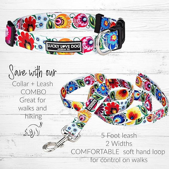 Lucky Love Dog - Easy Click Buckle Dog Collar with Leash Set Combo, Durable & Comfortable Collar for Male & Female Dogs, Pet Collar for Small to Large Dogs, Secure Fit - Ladybird Combo, Large