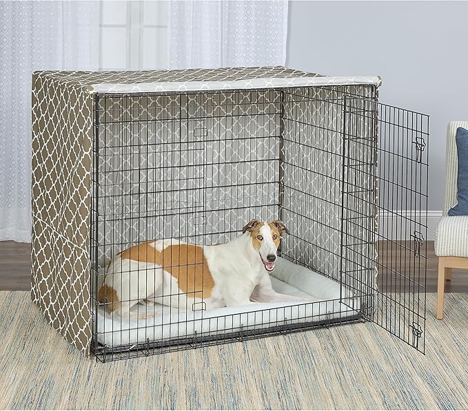 MidWest Homes for Pets Dog Crate Cover, Privacy Dog Crate Cover Fits Midwest Dog Crates, Crate Cover Only; Machine Wash & Dry; Brown Geo Print; 54 inch